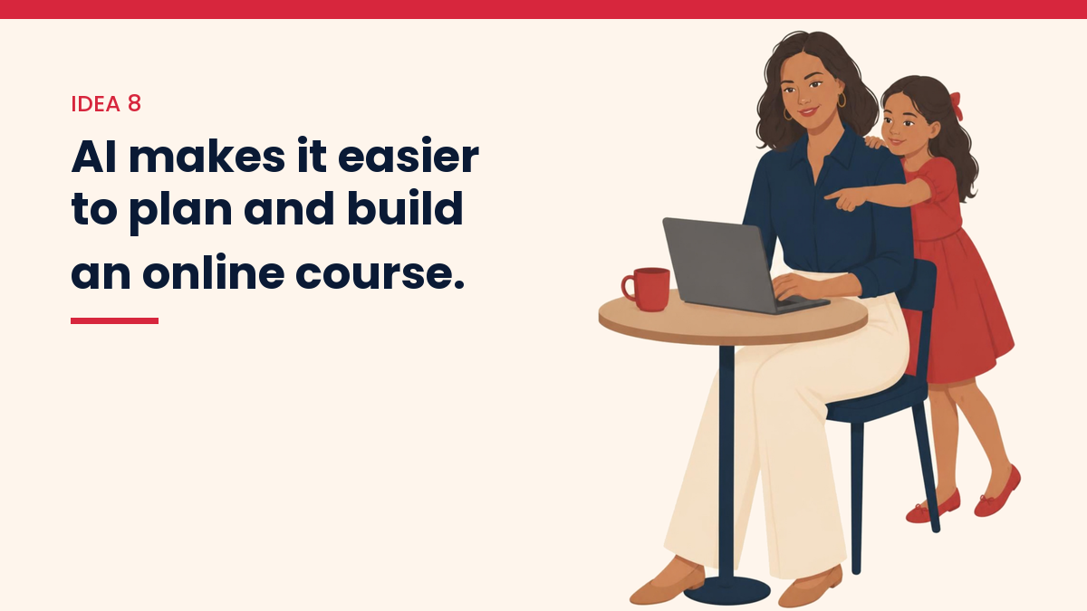 Illustrated VivaMomentum character beside the words: AI makes it easier to plan and build an online course.