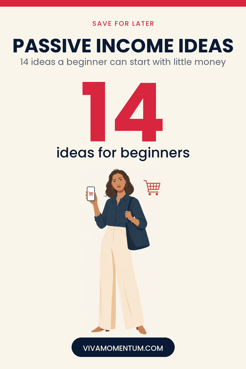 Pinterest image for 14 Passive Income Ideas for Beginners That Actually Work in 2026: V with a shopping cart