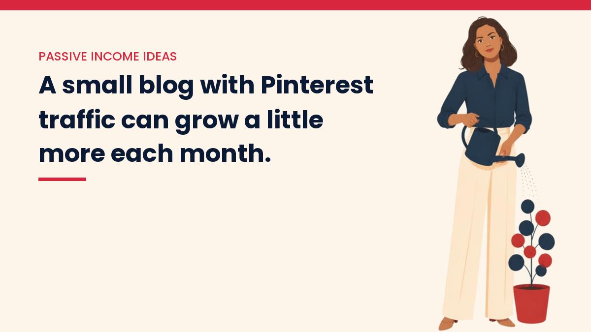 V, the VivaMomentum character, watering a growing plant: A small blog with Pinterest traffic can grow a little more each month.